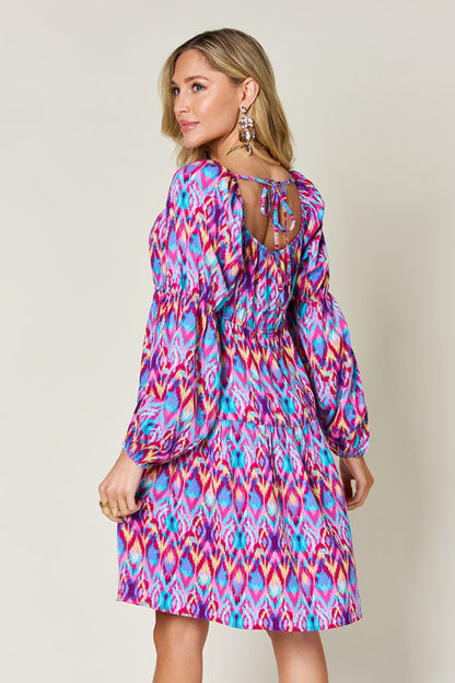 Printed Long Sleeve Smocked Dress