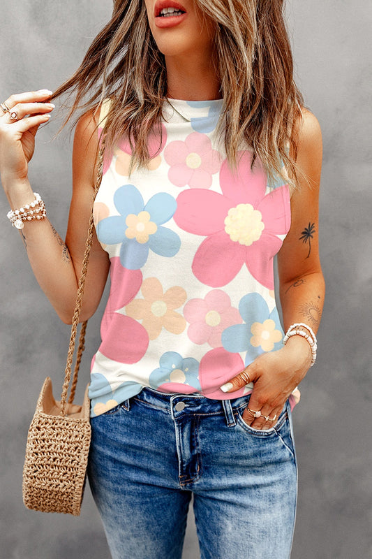 Flower Printed Round Neck Tank Floral