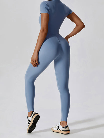 High-Stretch Nylon Half Zip Active Jumpsuit