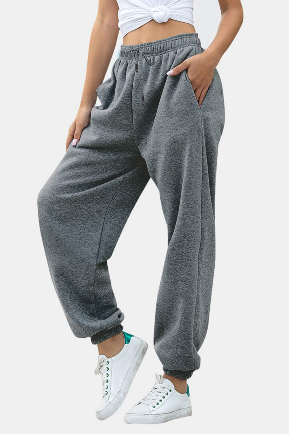 Elastic Waist Joggers with Pockets Gray