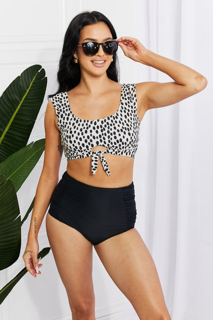 Black Ruched High Waist Bikini with Crop Top