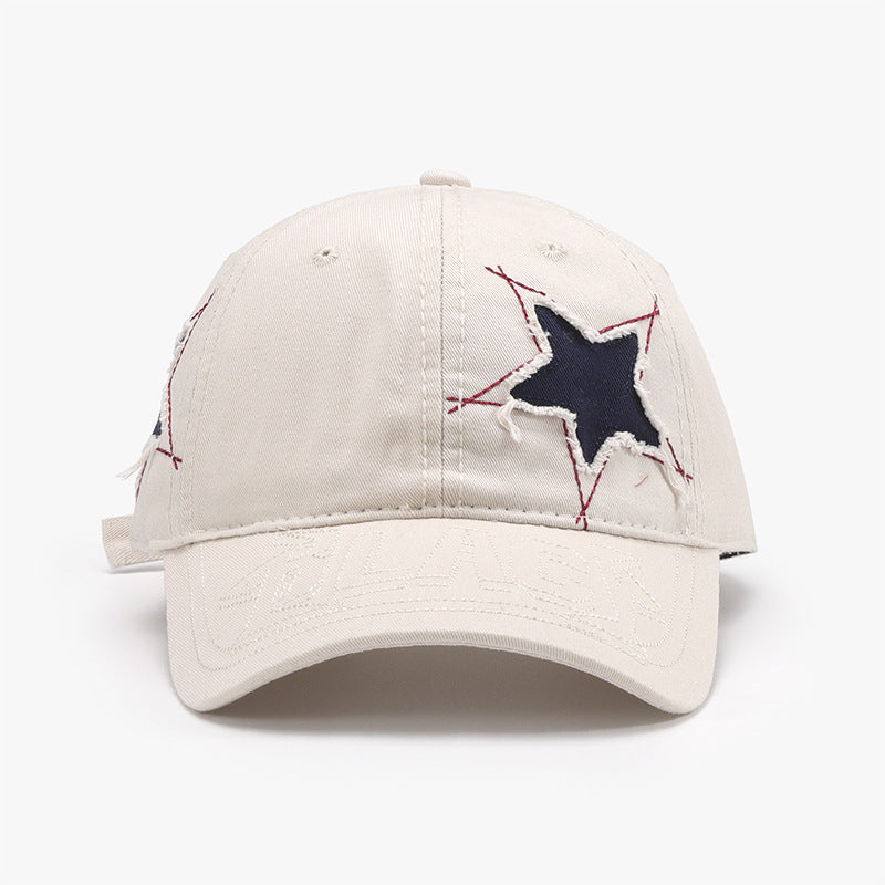 Distressed Star Raw Hem Cap for Women Ivory One Size