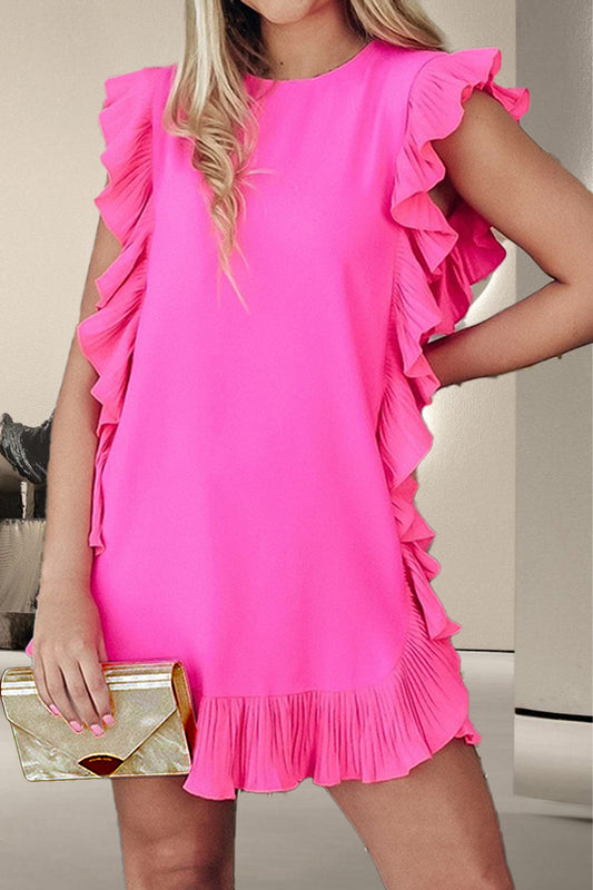 Cute Ruffled Mini Dress Hot Pink