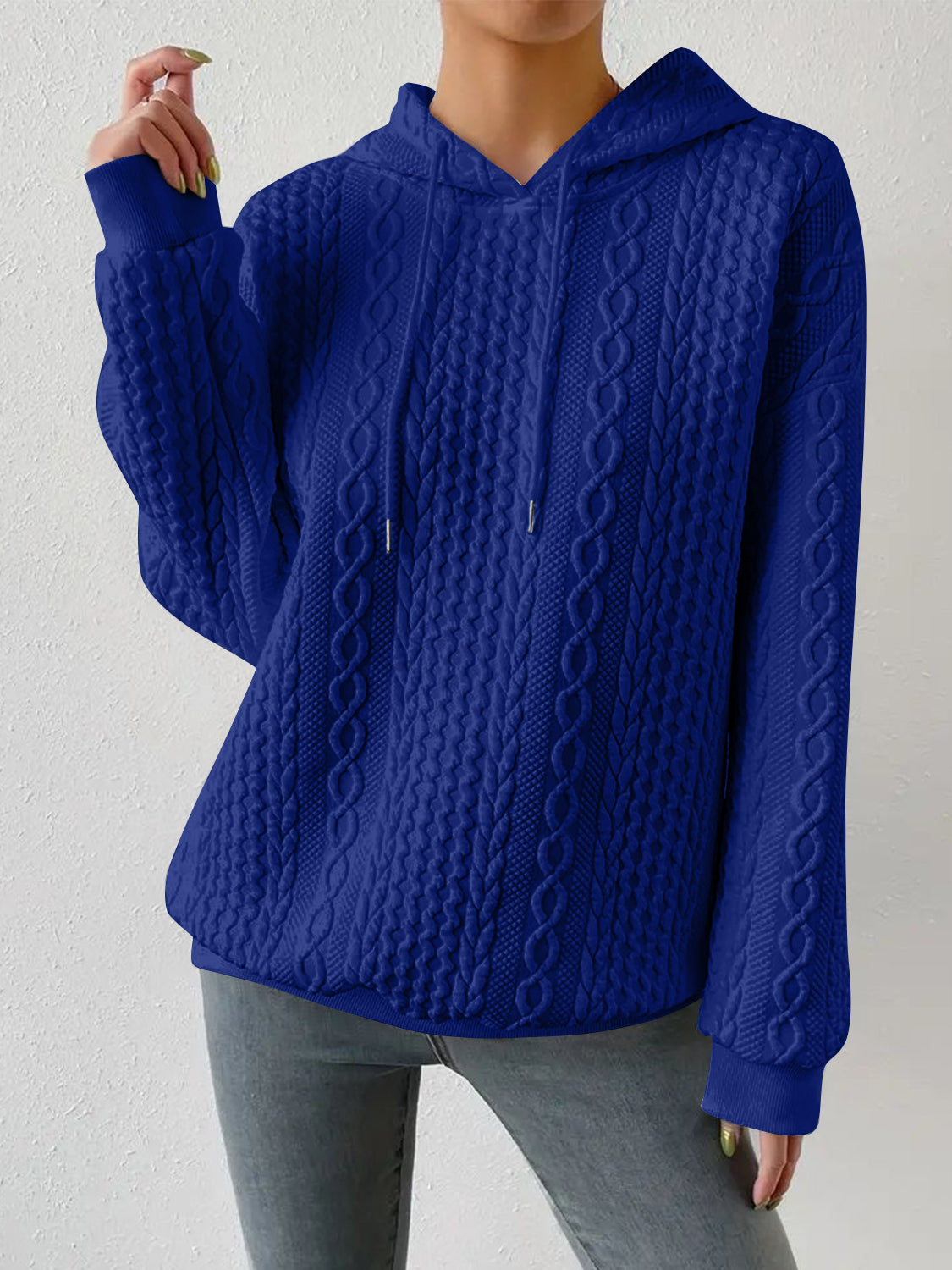 Drawstring Drop Shoulder Long Sleeve Hoodie Royal Blue