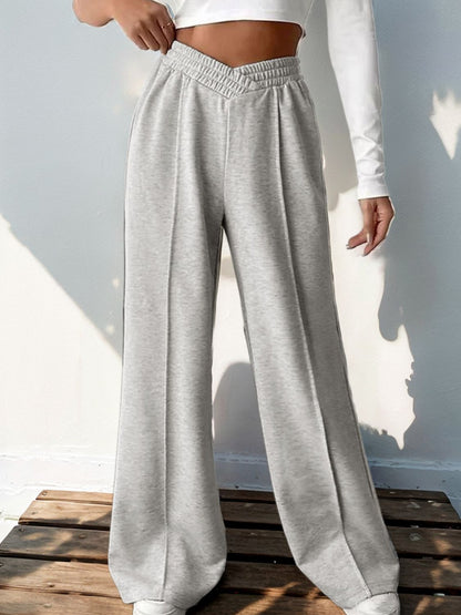 Elastic Waist Wide Leg Pants Light Gray