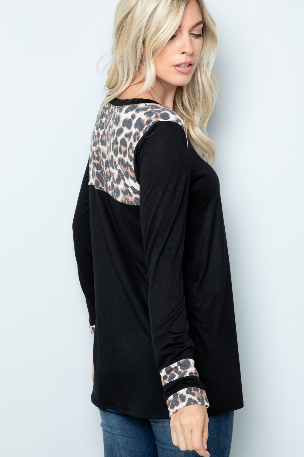 Celeste Full Size Long Sleeve Leopard Spliced T-Shirt