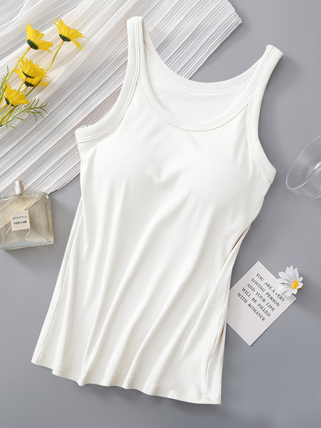 Built-in Bra Tank Top White