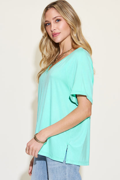 Super Soft Bamboo Tee with Slit V-Neck