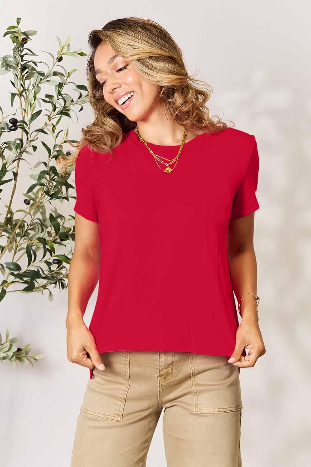 Relaxed Fit Rayon Crewneck Tee Red