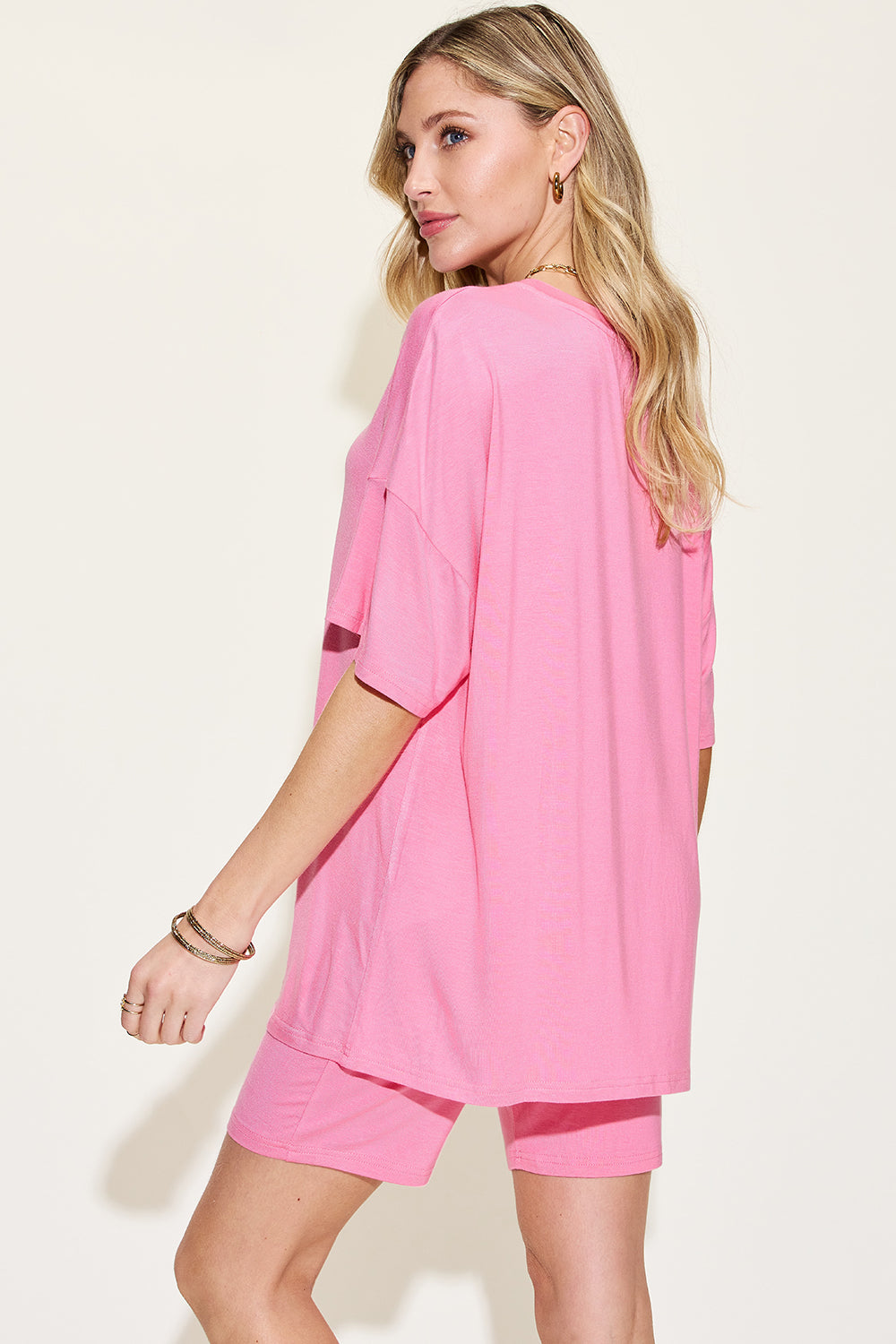 Relaxed Fit Rayon V-Neck Tee & Shorts Set