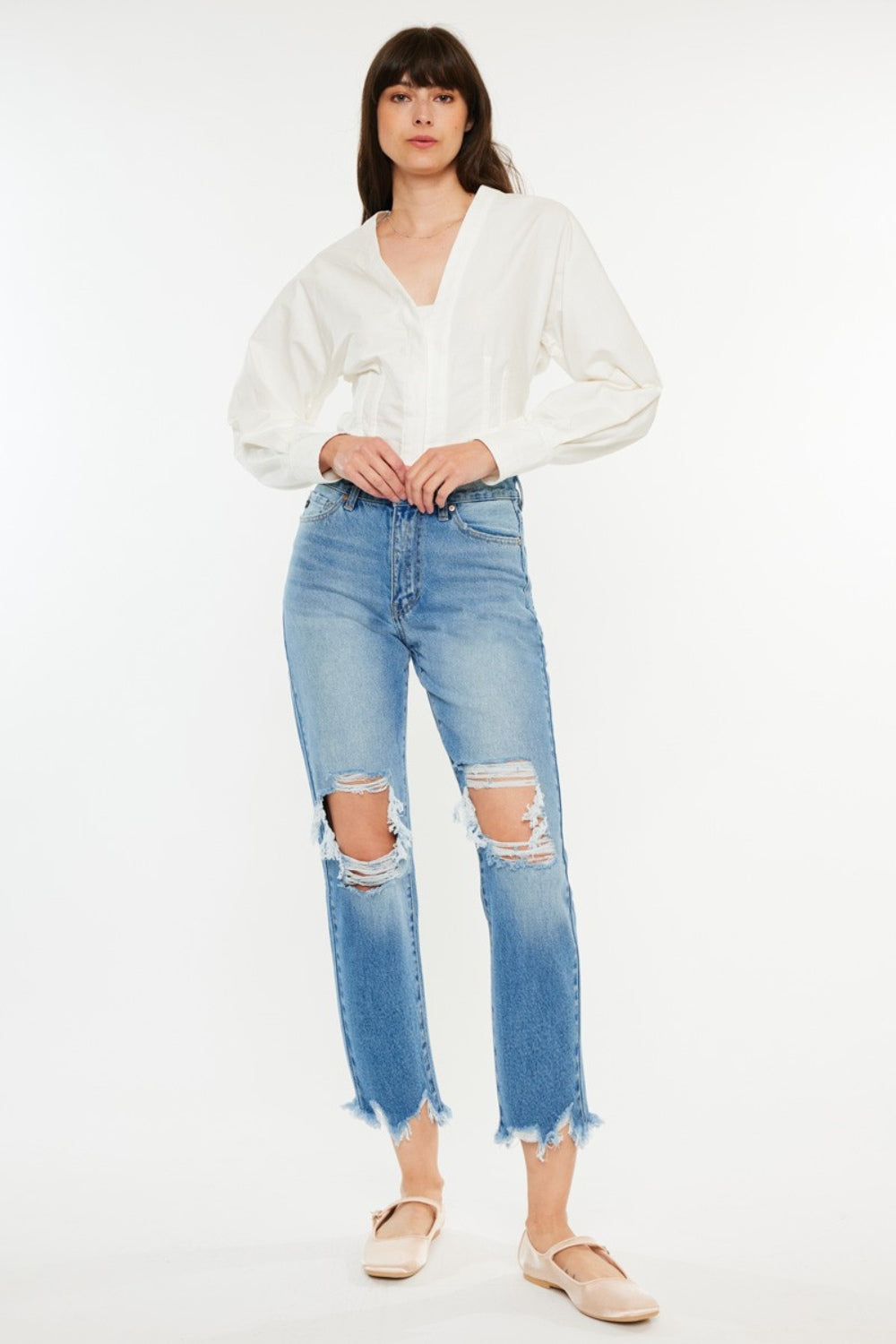 Kancan Distressed Frayed Hem Cropped Jeans Medium