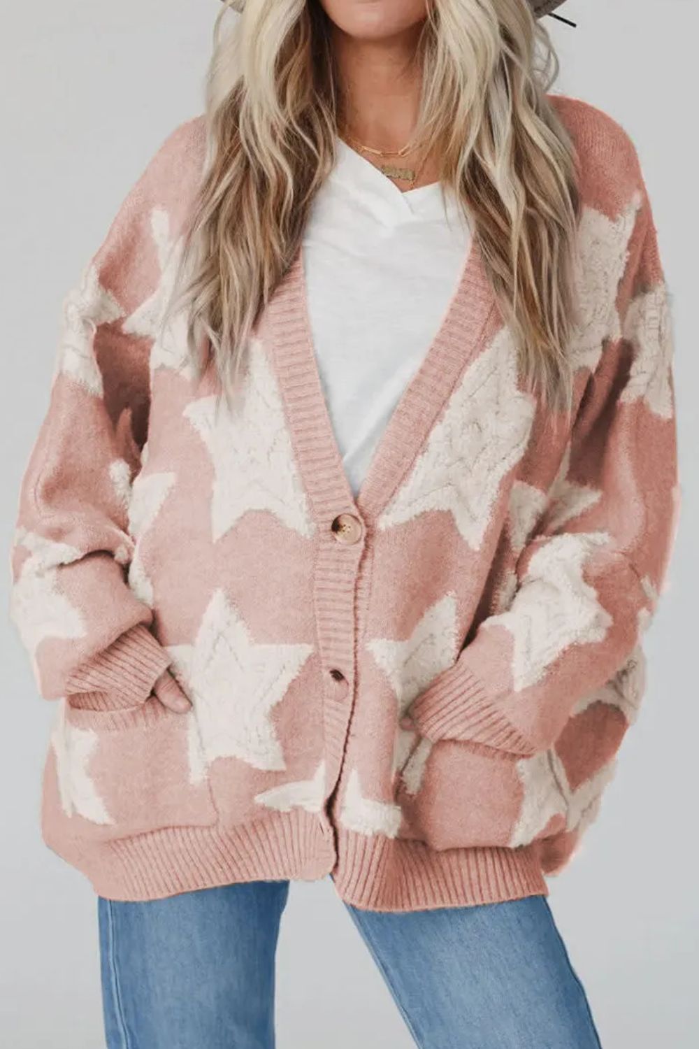 Women's Star Cardigan Dusty Pink