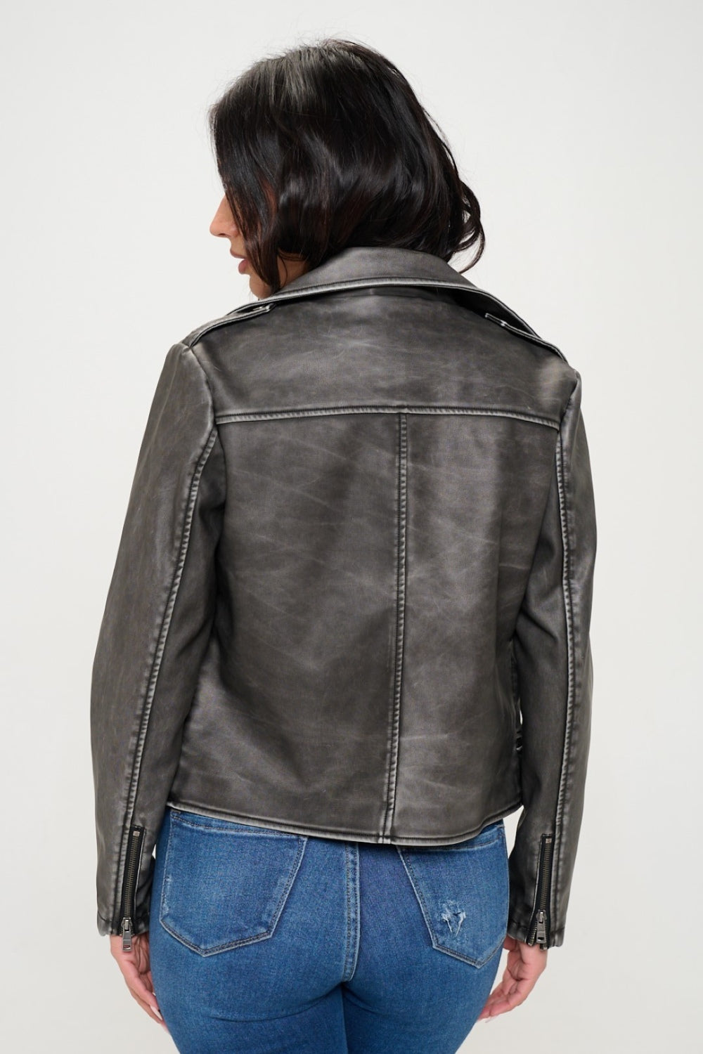 Vegan Leather Biker Jacket with Belt