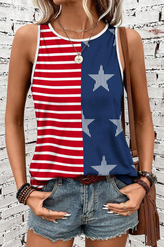 US Flag Round Neck Tank Dark Navy