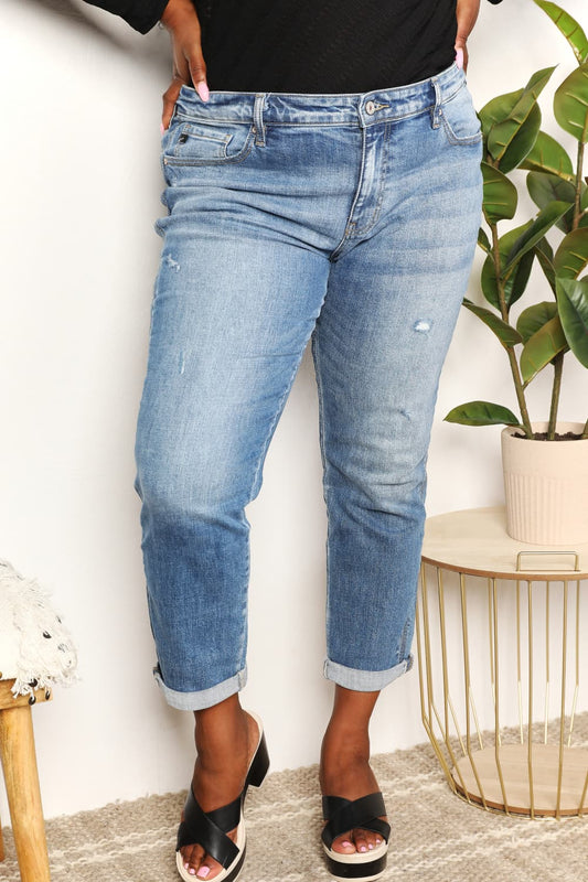 Kancan Full Size Mid Rise Slim Boyfriend Jeans Medium