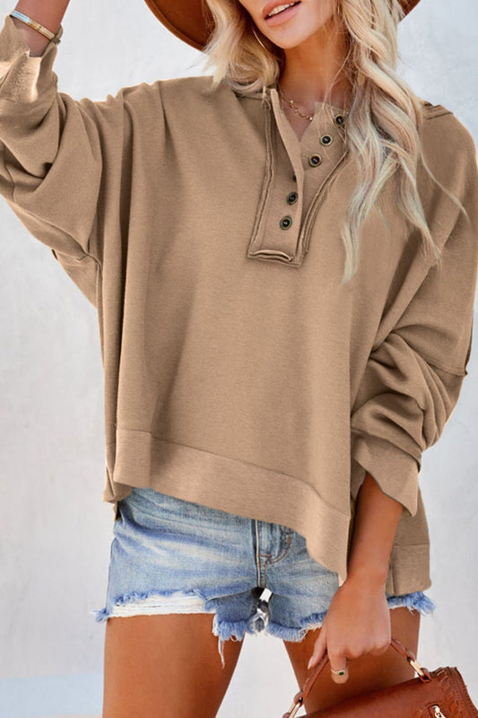 Exposed Seam Long Sleeve Hoodie Khaki