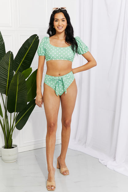 Puff Sleeve Polka Dot Bikini with Mid Rise Bottoms