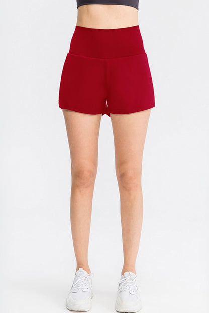 Wide Waistband Sports Shorts with Pockets Deep Red