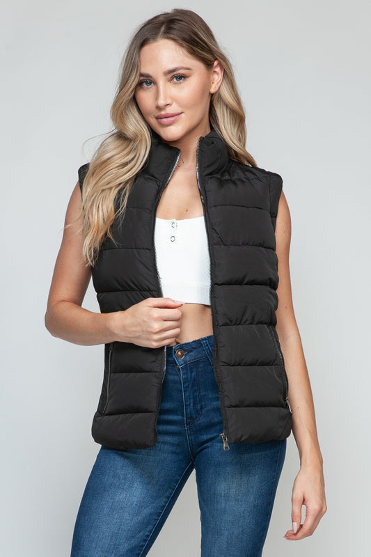 Snobbish Zip Up Turtleneck Vest with Pockets Black