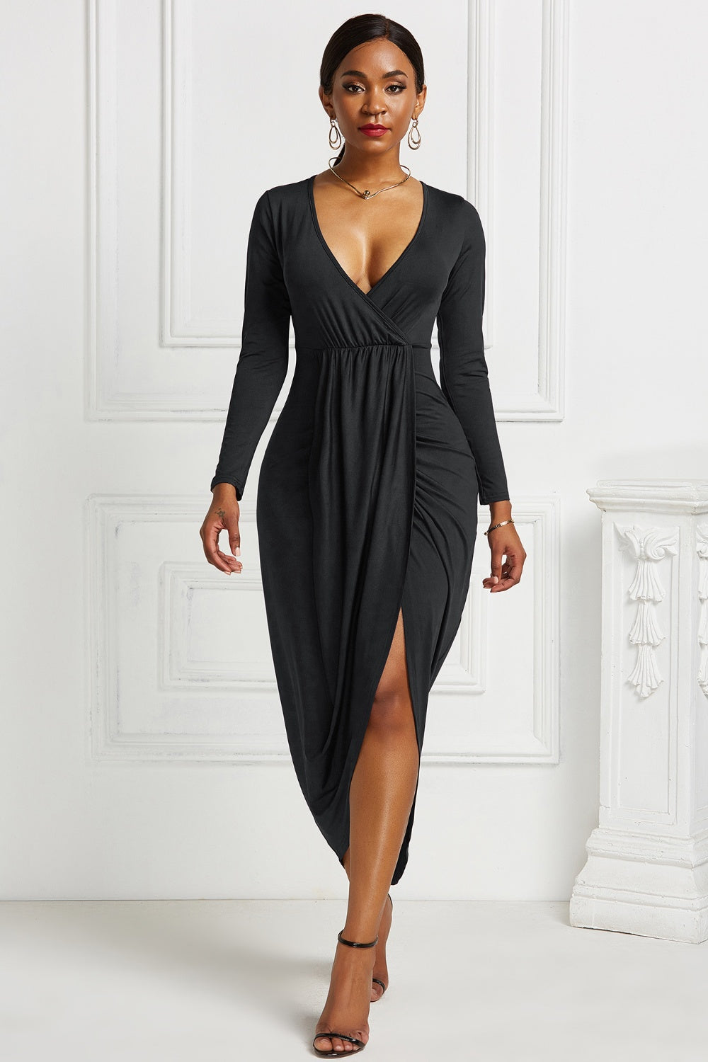 Trendy Ruched High-Low Dress Black