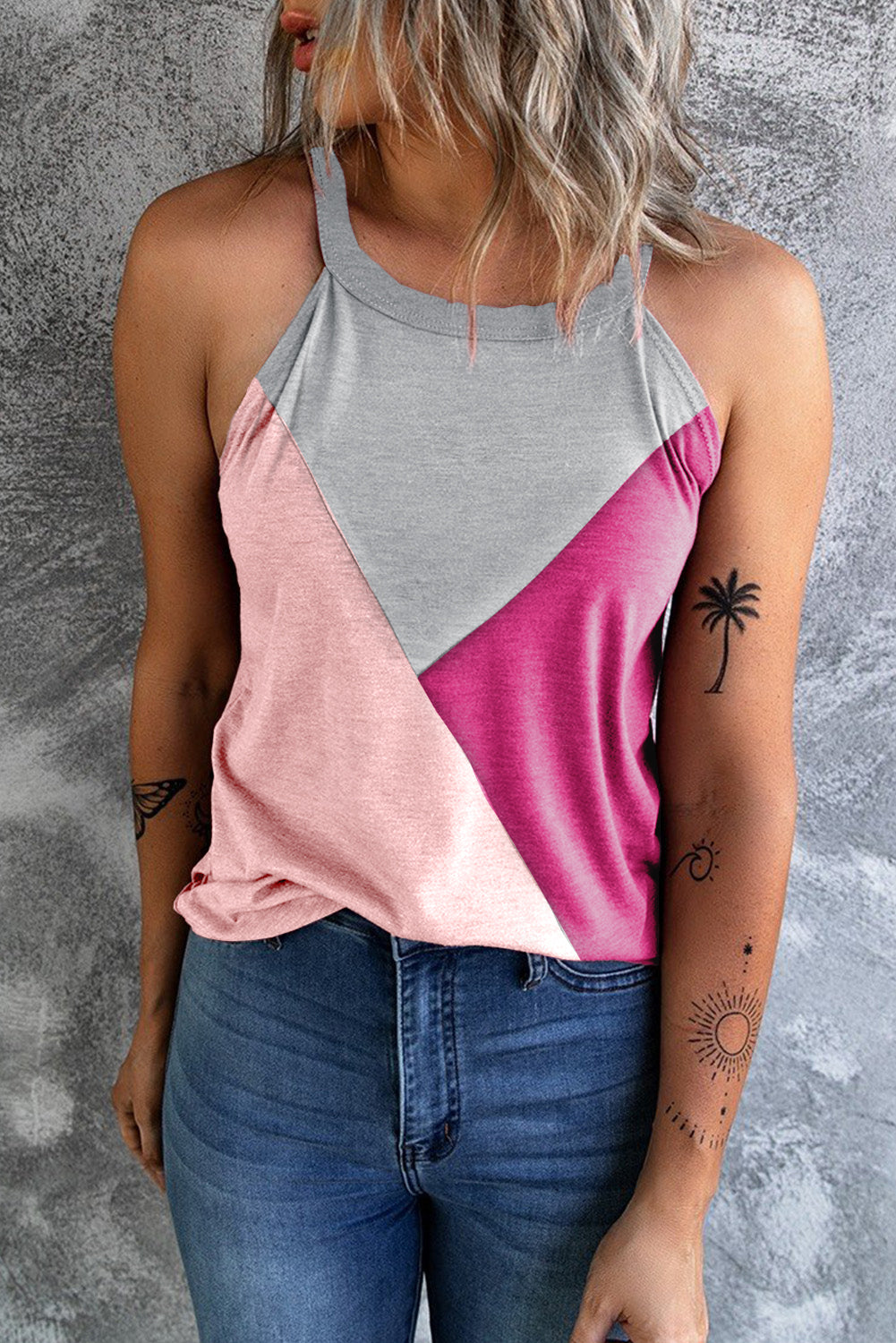 Color Block Grecian Neck Tank Blush Pink