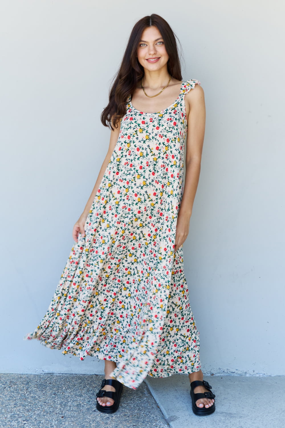 Patriotic Floral Ruffle Maxi Dress