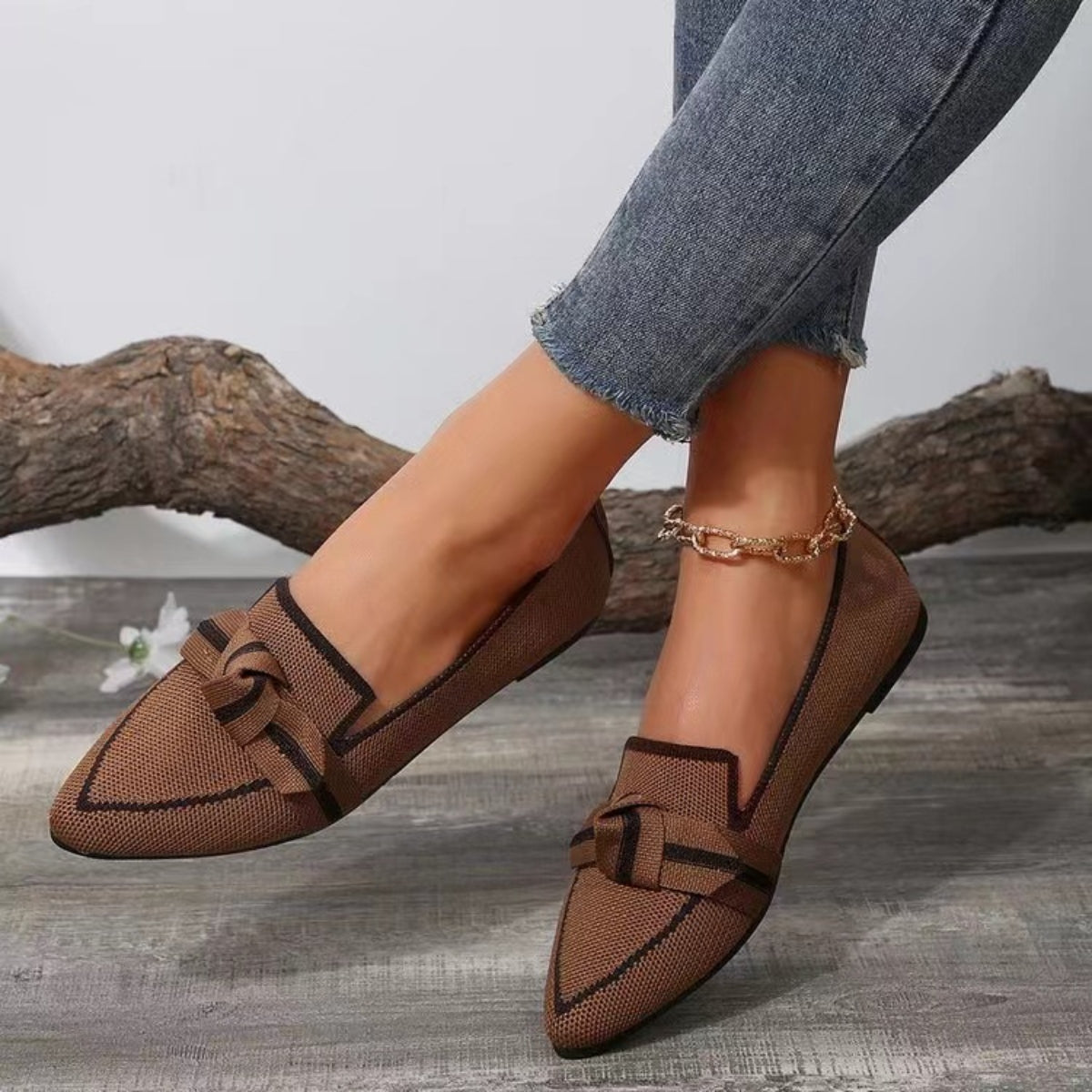 Pointed-Toe Loafers with Bow Detail