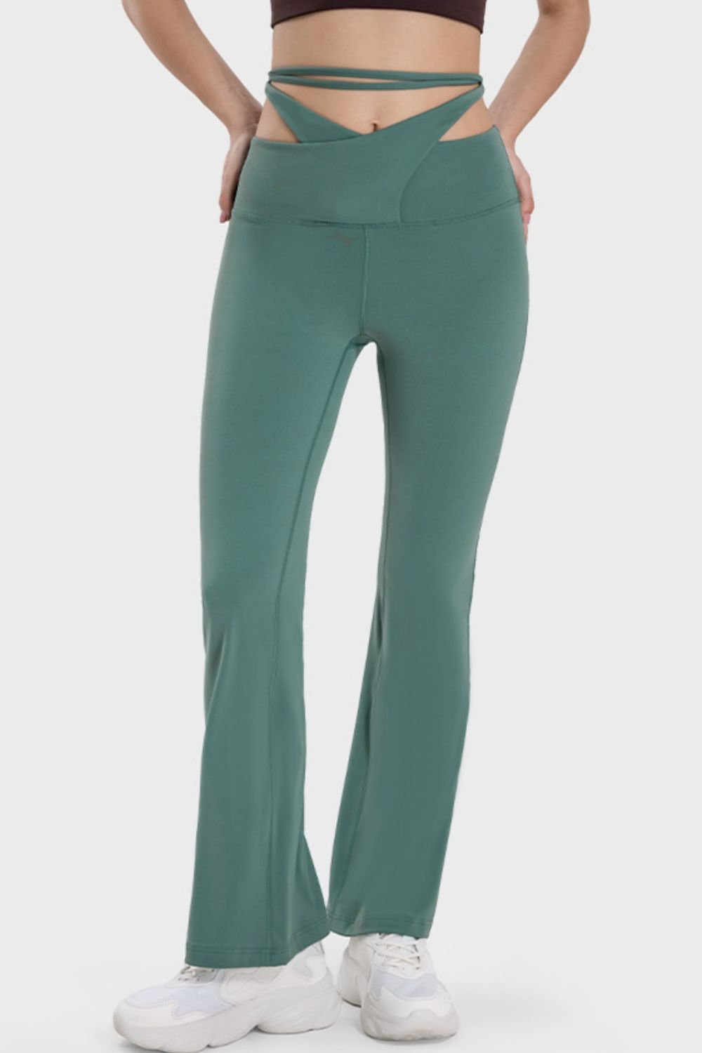 Tied Mid-Rise Waist Active Pants Teal