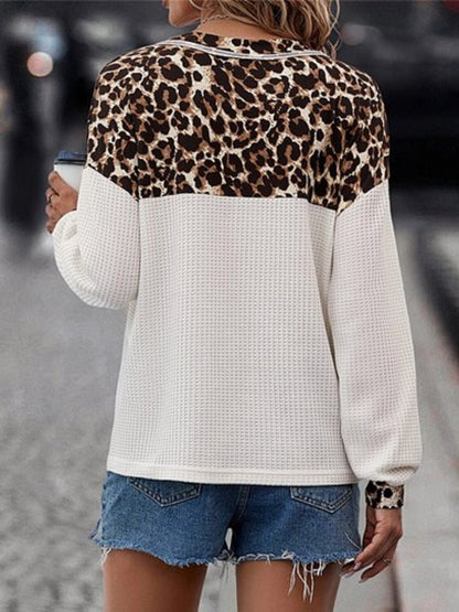 Women's Leopard Waffle Knit Button-Up Top