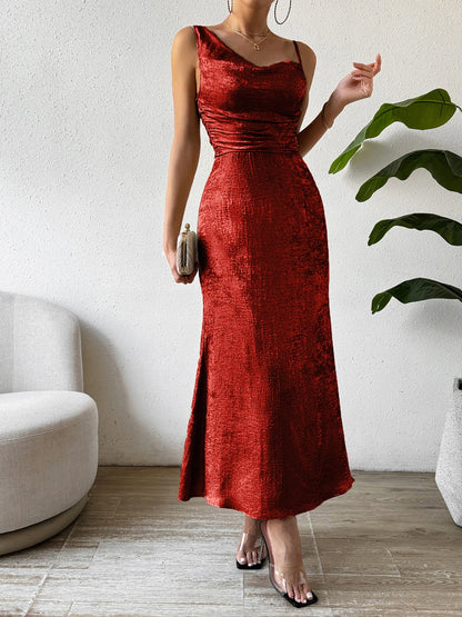 Elegant Asymmetrical Midi Dress Burgundy