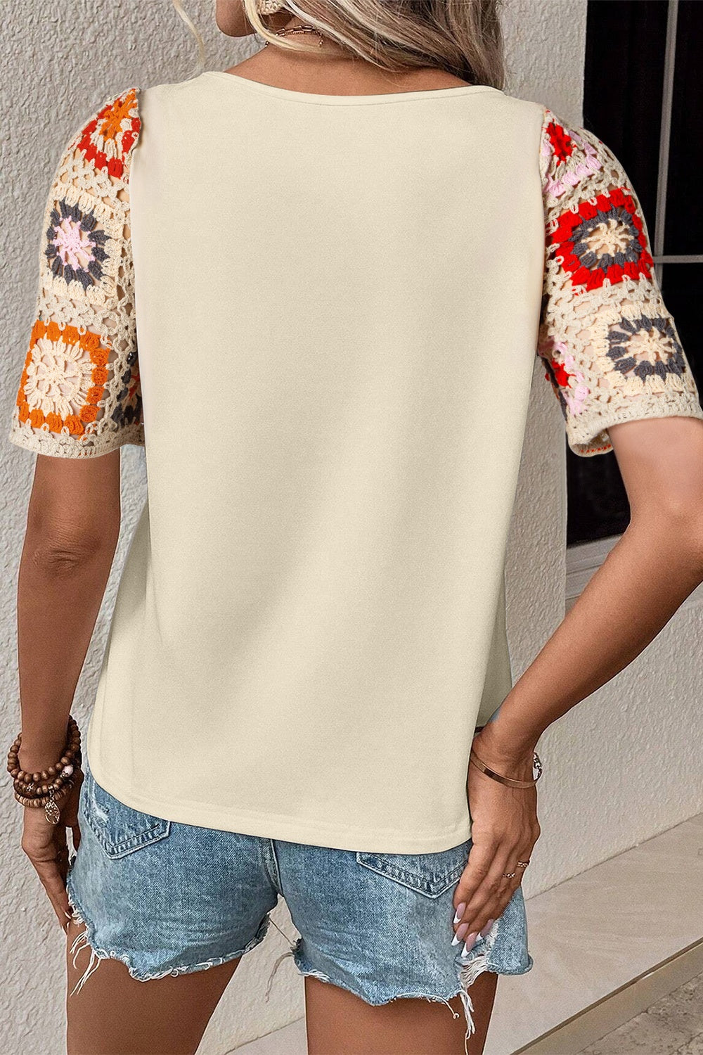 Geometric Print Round Neck Blouse