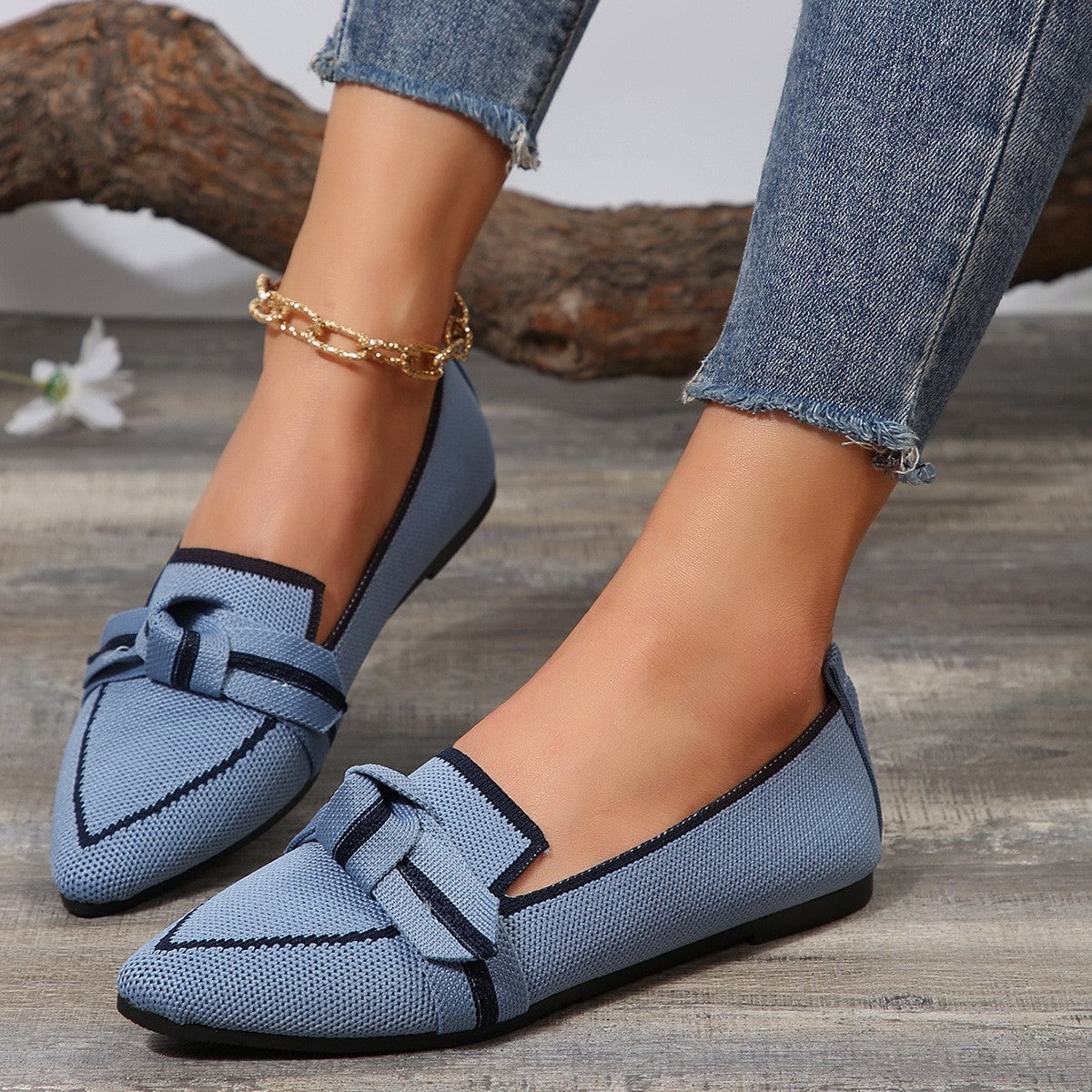 Pointed-Toe Loafers with Bow Detail