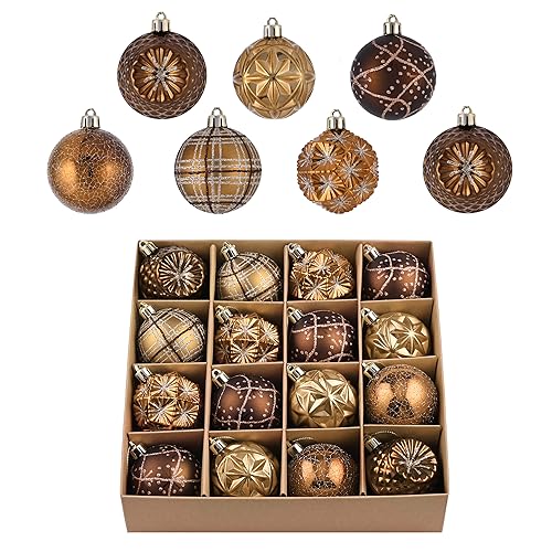 Valery Madelyn Fall Ornaments for Christmas Trees 16ct Bronze Copper Brown Gold Shatterproof Fall Christmas Tree Decorations 236 Inches Luxury Hanging Ball Ornaments for Thanksgiving Autumn Harvest