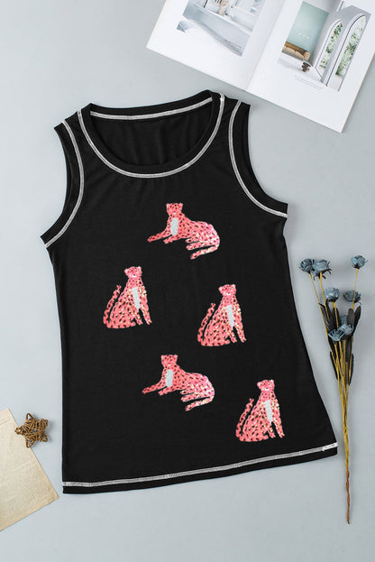 Back-to-School Leopard Sequin Tank Top