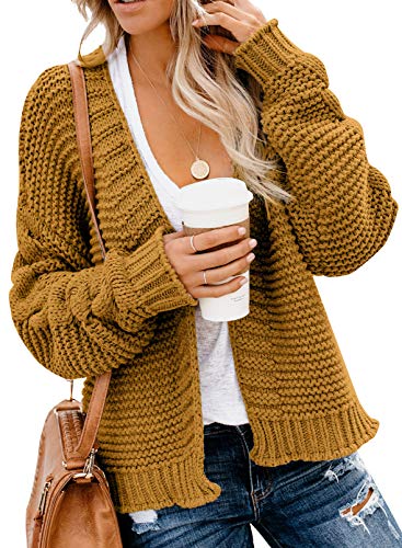 Dokotoo Womens Open Front Long Sleeve Chunky Knit Cardigan Sweaters Loose Outwear Coat C Brown