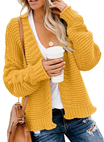 Dokotoo Womens Open Front Long Sleeve Chunky Knit Cardigan Sweaters Loose Outwear Coat C Yellow