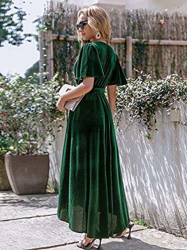 Christmas Green Dress - BerryGo Womens Velvet V Neck Wrap Semi Formal Dress Cocktail Party Maxi Dress for Wedding Guest