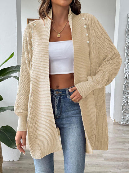 Open Front Long Sleeve Cardigan Tan One Size