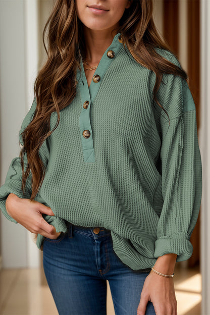 Half Button Long Sleeve Top Sage