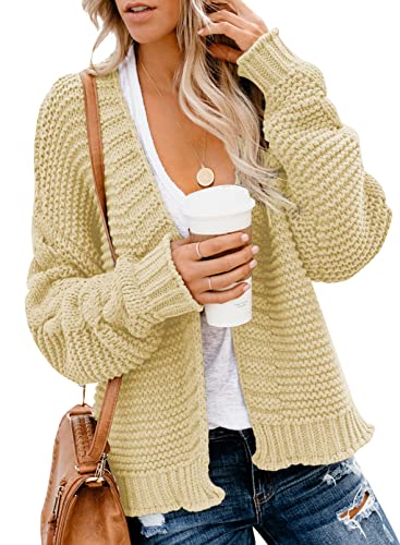 Dokotoo Womens Open Front Long Sleeve Chunky Knit Cardigan Sweaters Loose Outwear Coat C Beige Small