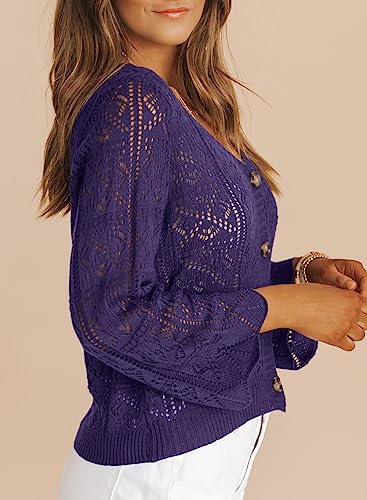 Dokotoo Cardigan Sweaters for Women Long Sleeve Shirts Lightweight Cardigan Button Down Crochet Tops Fall Outfits 2024