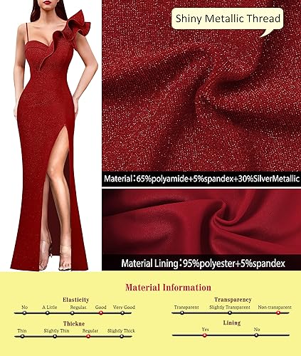 Radiant Metallic Gown - VFSHOW Womens Ruffle One Shoulder Strap Ruched Formal Prom Wedding Maxi Dress V Neck Elegant Split Cocktail Evening Long Gown