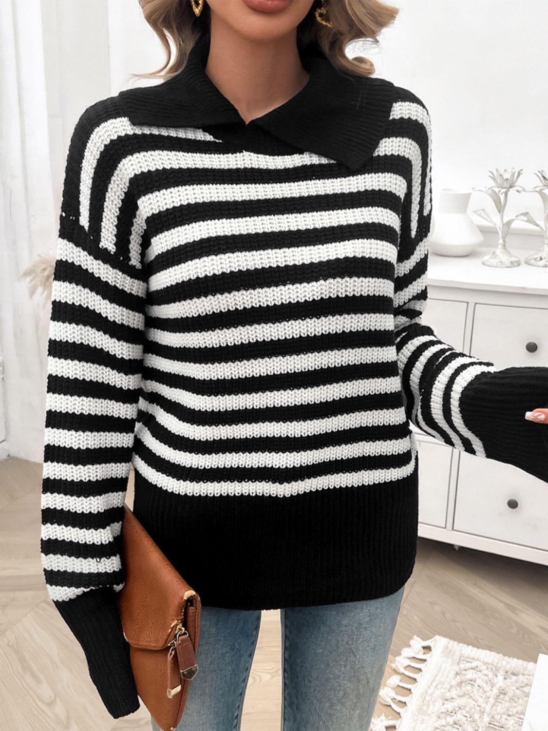 Women's Striped Sweater Collar