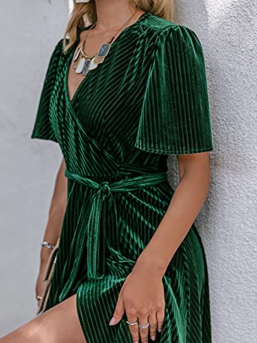 Christmas Green Dress - BerryGo Womens Velvet V Neck Wrap Semi Formal Dress Cocktail Party Maxi Dress for Wedding Guest