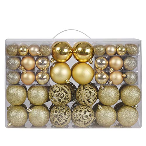 100ct Christmas Balls Tree Ornaments Shatterproof Christmas Tree Decorations Set with Reusable Handheld Gift Package for Holiday Xmas Tree Decor Dark Blue Gold