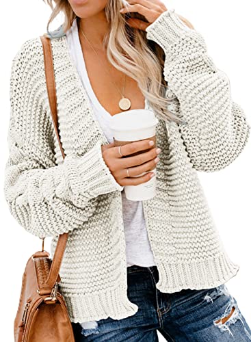 Dokotoo Womens Open Front Long Sleeve Chunky Knit Cardigan Sweaters Loose Outwear Coat C White