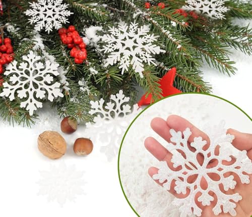 36pcs SnowflakesChristmas Tree Decorations Snowflake Ornaments for Tree Plastic Glitter White Snow Flakes Ornaments Christmas Indoor Winter Wonderland Decor