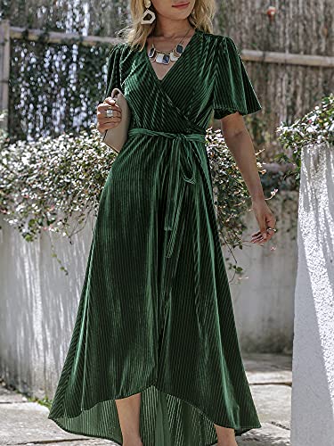 Christmas Green Dress - BerryGo Womens Velvet V Neck Wrap Semi Formal Dress Cocktail Party Maxi Dress for Wedding Guest