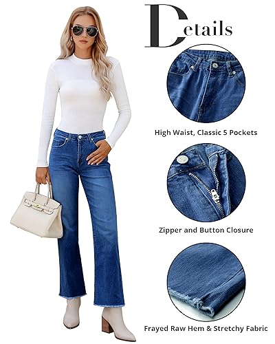 Rfm Jeans - GRAPENT Straight Leg Jeans for Women High Waisted Stretchy Frayed Raw Hem Loose Denim Pants Casual Baggy Jean Trousers