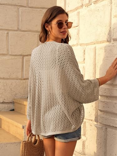 GRACE KARIN Open Front 34 Sleeve Batwing Cardigan for Women Lightweight Crochet Summer Cardigan HollowOut Cover Ups